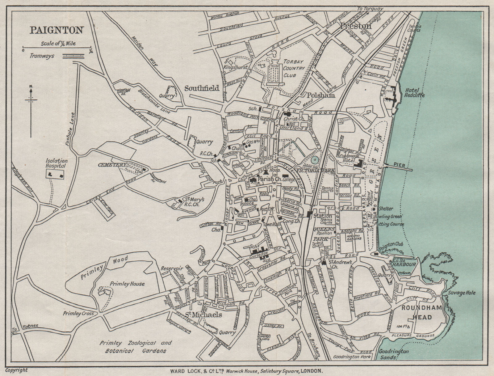 PAIGNTON vintage town/city plan. Devon. WARD LOCK 1936 old vintage map chart